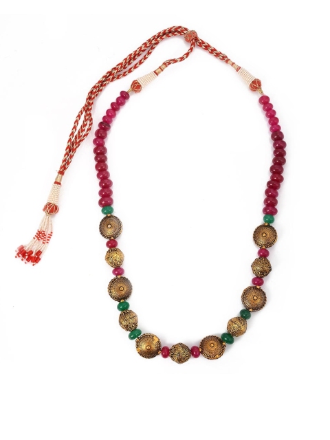 

Tistabene Red Traditional Single Stranded Manak Necklace Set