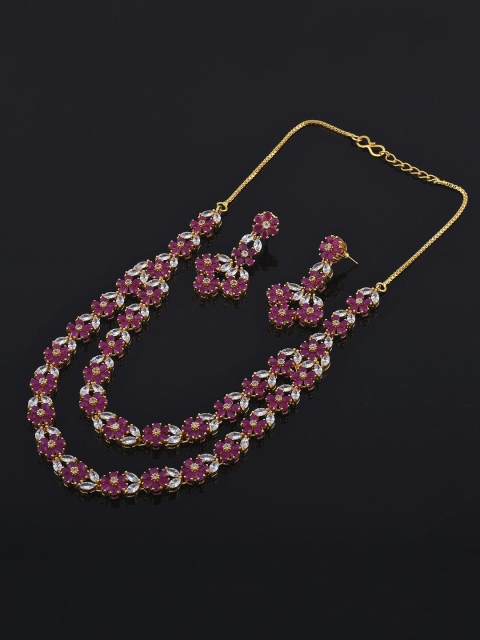 

Tistabene Gold-Plated Red & White Stone Studded Jewellery Set