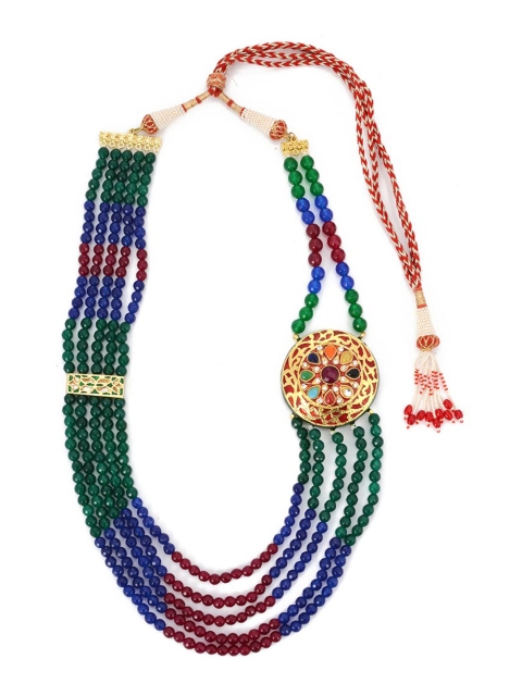 

Tistabene Multi Coloured Traditional Side Pendant Kundan Meena Necklace Set