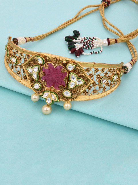 

Tistabene Gold-Plated White Kundan Studded Choker Jewellery Set