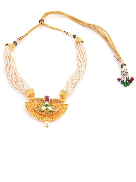 

Tistabene Red & Gold-Plated Floral Kundan Meena Necklace Set