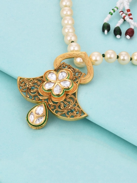 

Tistabene Gold-Plated White & Red Stone-Studded & Beaded Jewellery Set