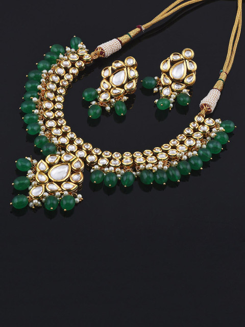 

Tistabene Gold Toned & Green Kundan Meena Necklace Set