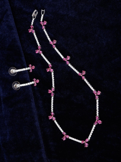 

Tistabene Red Rhodium-Plated Stones Studded Jewellery Set