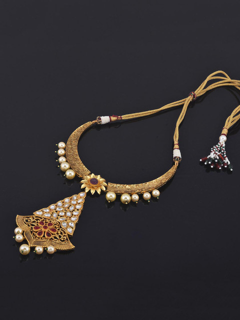 

Tistabene Women Red & White Gold-Plated Stone Studded & Pearl Beaded Jewellery Set