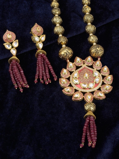 

Tistabene Gold-Plated White & Red Stone-Studded Jewellery Set