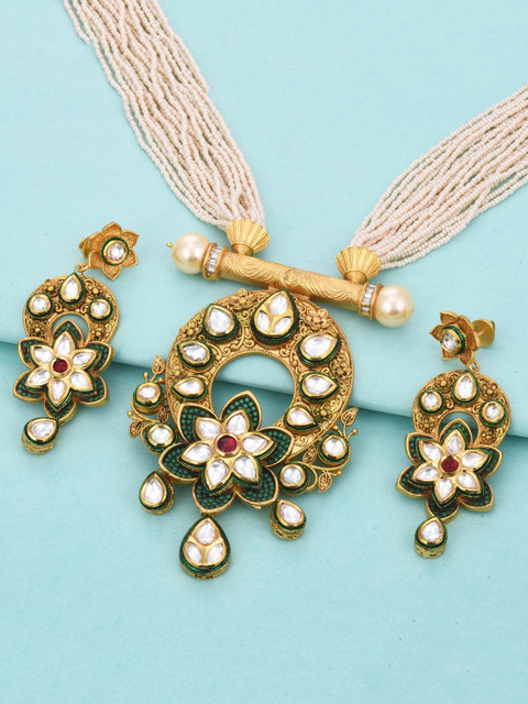 

Tistabene Woman Green Designer Kundan Polki Necklace Set