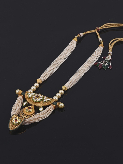 

Tistabene Gold-Plated Kundan Polki Pearl Studded Necklace Set, White