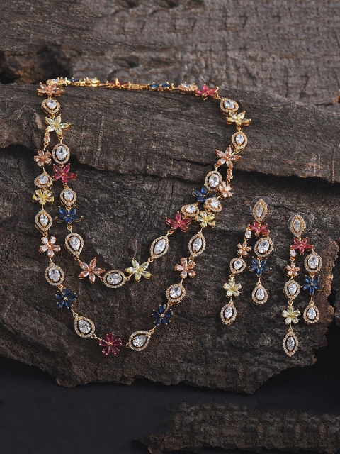 

Tistabene Multicolored Floral Stone Studded Necklace Set, Red