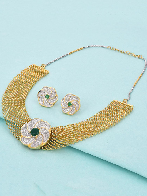 

Tistabene Gold-Plated Green Stone Chain Necklace Set