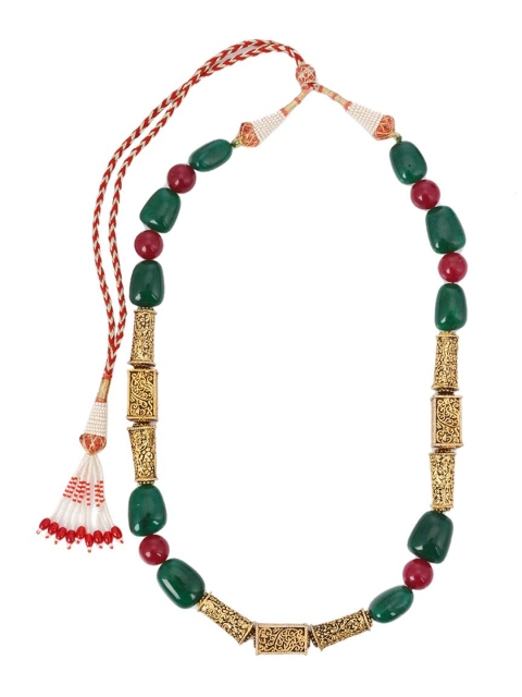 

Tistabene Red & Green Gold Plated Traditional Antique Metal Beads & Stones Necklace Set