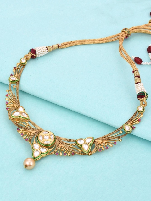 

Tistabene Woman Red & White Stone Studded Gold- Plated Floral Necklace Set