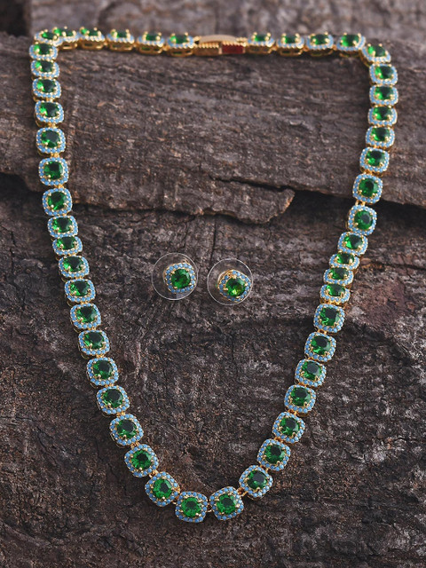 

Tistabene Green & Gold-Plated Stone Stranded Necklace Set