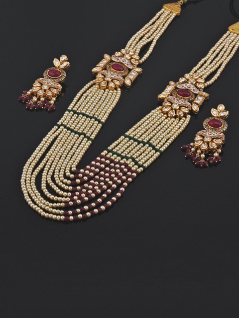

Tistabene Woman Gold-Plated White & Red Stone-Studded & Pearl Beaded Jewellery Set