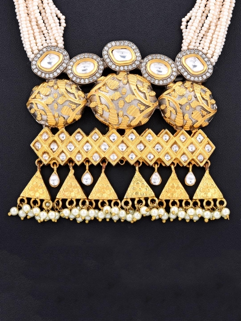 

Tistabene Woman Gold Traditional Fusion Designer Polki Pearls Necklace Set