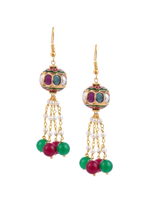 

Tistabene Red & Green Gold-Plated Kundan Meenakari Beaded Necklace Set