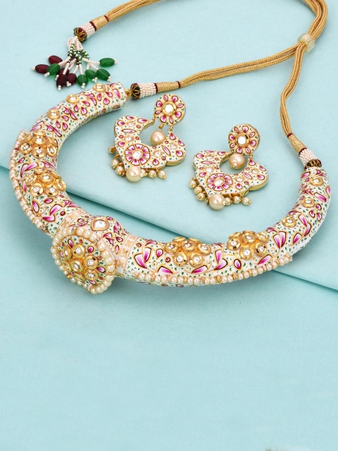 

Tistabene Gold-Toned & Plated Meenakari Husli Necklace Set