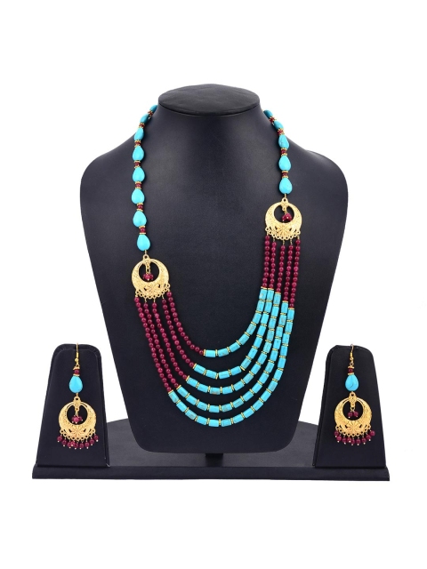 

Tistabene Maroon & Blue Beaded Layered Necklace Set