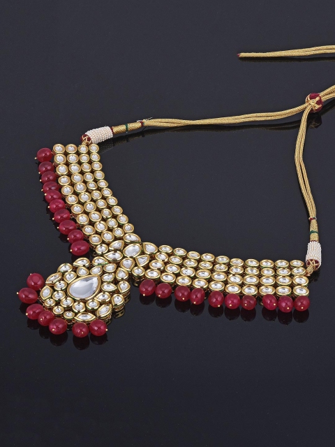 

Tistabene Gold Toned & Red Traditional Kundan Meena Designer Necklace Set