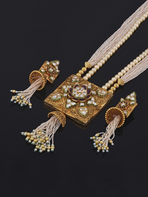 

Tistabene Gold-Plated White & Red Stone-Studded & Beaded Jewellery Set