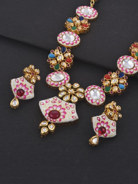

Tistabene Gold-Plated White & Pink Stone-Studded Jewellery Set
