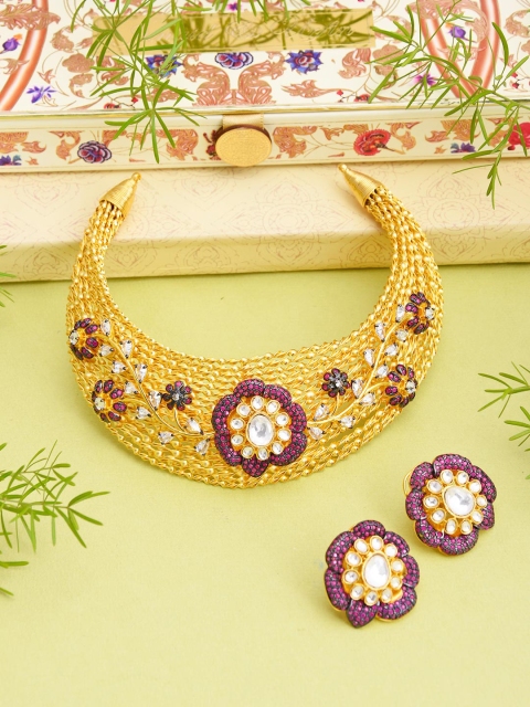 

Tistabene Gold-Plated White & Red Stone-Studded Jewellery Set