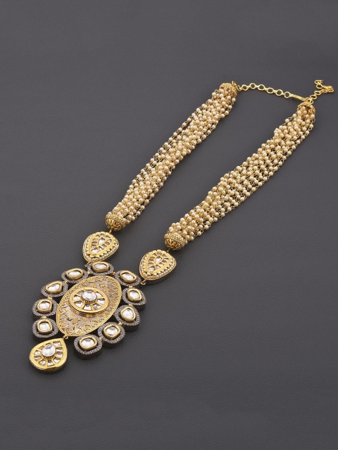 

Tistabene Gold Toned Hand Woven Pearls and Kundan Polki Necklace Set