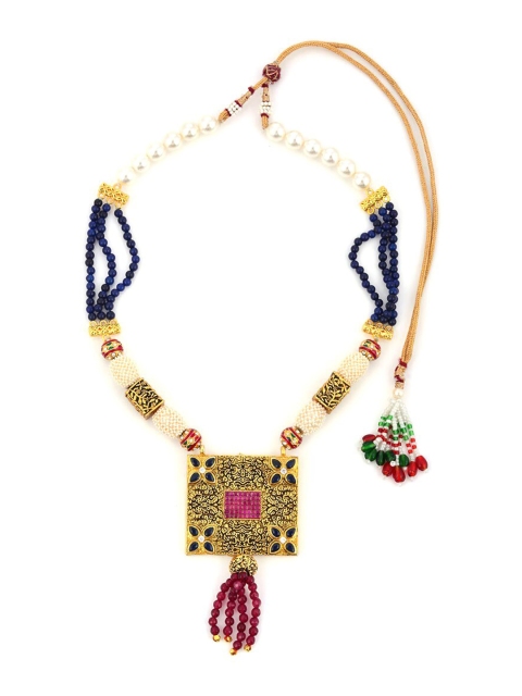 

Tistabene Gold-Plated White & Red Stone-Studded & Beaded Jewellery Set
