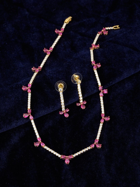 

Tistabene Red & Gold-Plated Stoned Studded Necklace Set