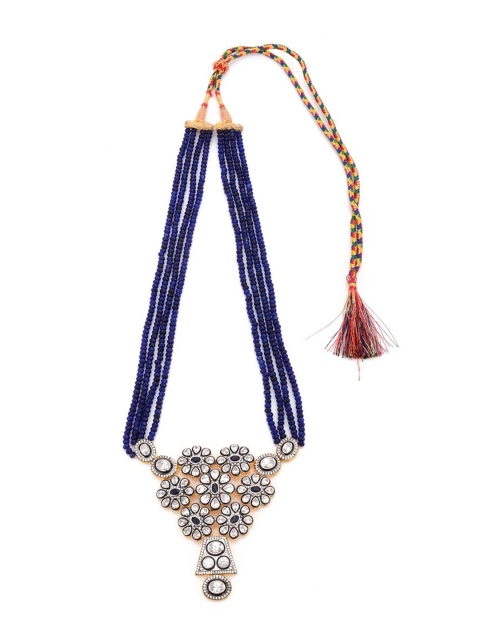 

Tistabene Gold-Plated White & Blue Stone-Studded & Beaded Jewellery Set