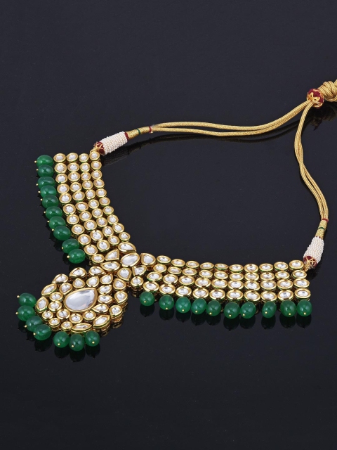 

Tistabene Gold-Plated White & Green Stone-Studded & Beaded Jewellery Set