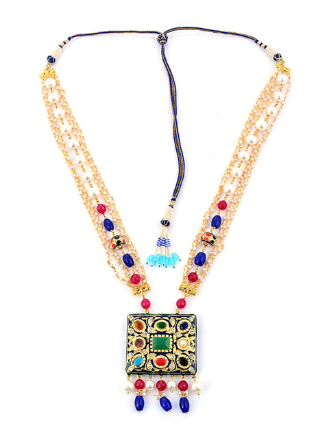 

Tistabene Gold-Plated White & Green Stone-Studded & Beaded Jewellery Set