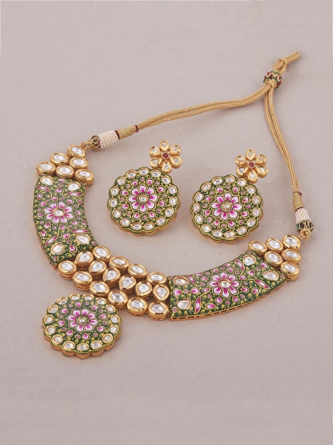 

Tistabene Gold-Plated White Stone-Studded Enamelled Jewellery Set