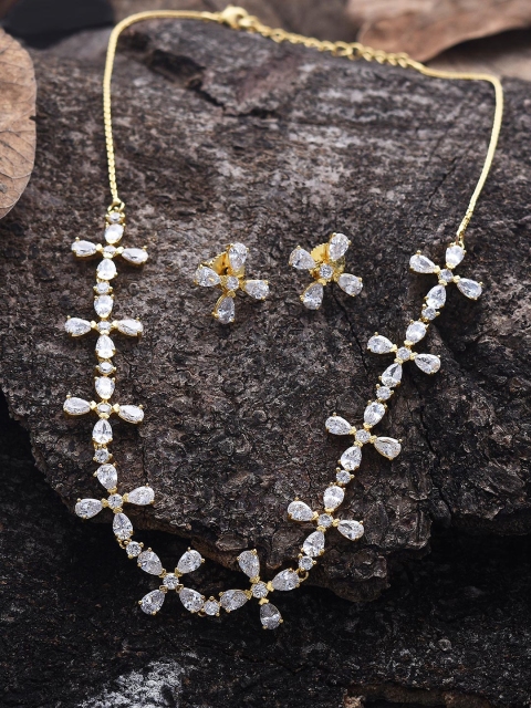 

Tistabene Gold-Plated White Stone-Studded Jewellery Set