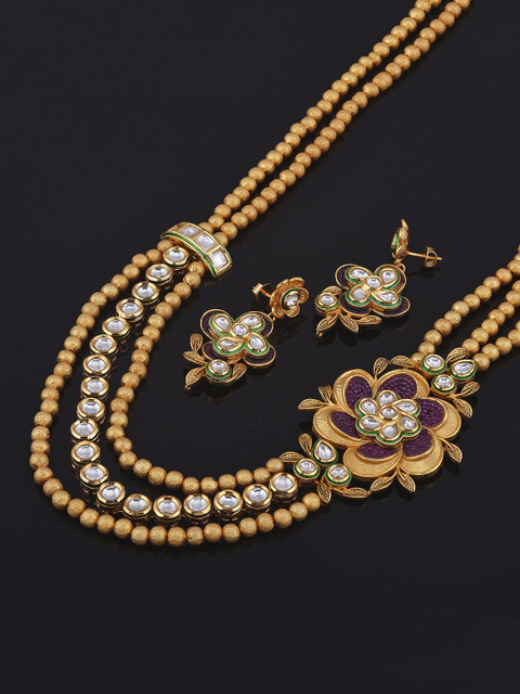 

Tistabene Gold-Plated White & Red Stone-Studded & Beaded Jewellery Set