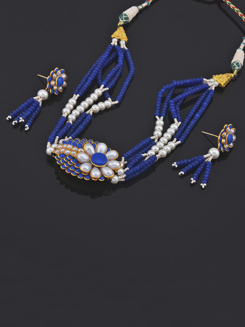 

Tistabene Blue & White Stones Pacchi Work Choker Necklace Set