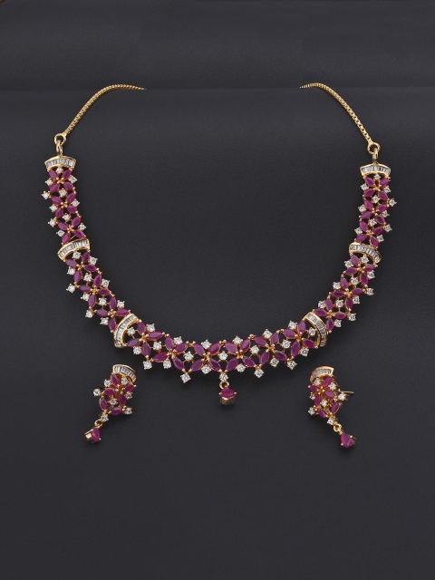 

Tistabene Two Tone-Plated Red CZ Stone Studded Floral Jewellery Set