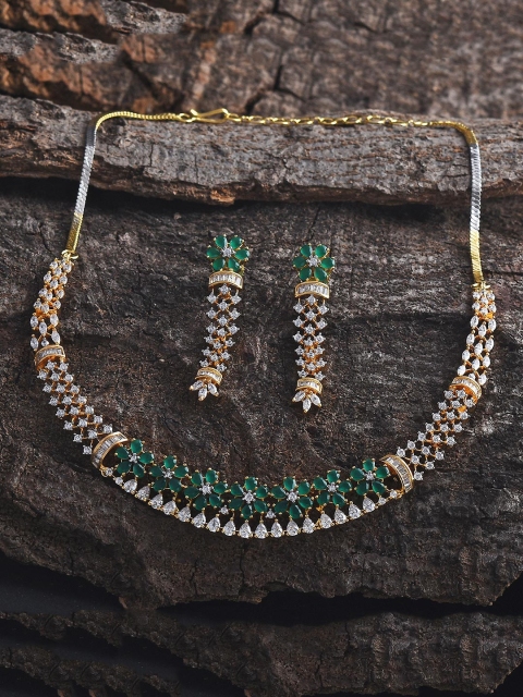 

Tistabene Gold-Toned White & Green Stone-Studded Jewellery Set