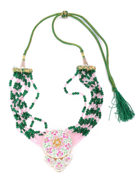 

Tistabene Gold-Plated White & Green Stone-Studded & Beaded Jewellery Set