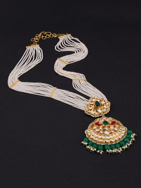 

Tistabene Red & Gold-Plated Panna Manak Kundan Polki Designer Necklace Set