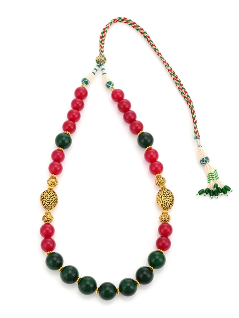 

Tistabene Gold-Plated Red & Green Beaded Jewellery Set