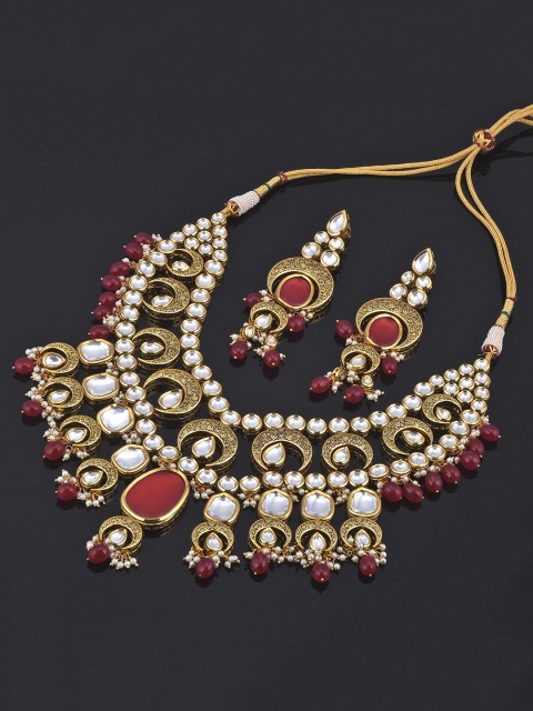 

Tistabene Gold-Plated & Red Stone Studded Jewellery Set