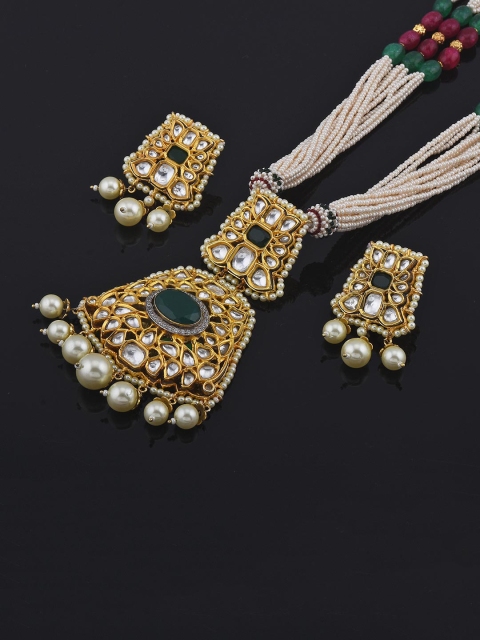 

Tistabene Traditional Kundan Meena Pearls Designer Necklace Set, Green