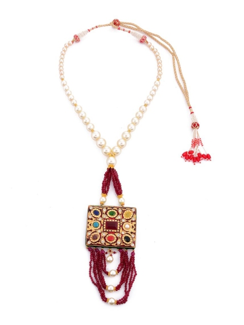 

Tistabene Gold-Plated White & Red Stone-Studded & Beaded Jewellery Set