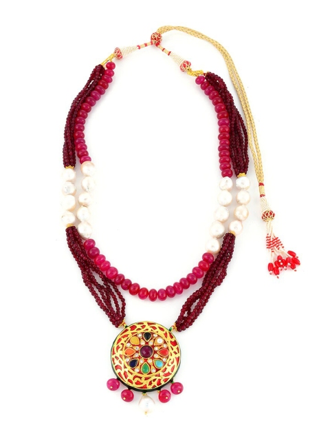 

Tistabene Gold-Plated White & Red Stone-Studded & Beaded Jewellery Set
