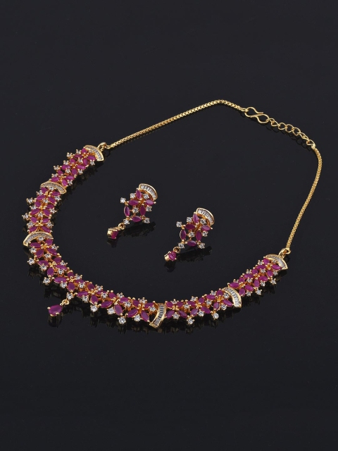 

Tistabene Gold-Plated Red & White Stone Studded Jewellery Set