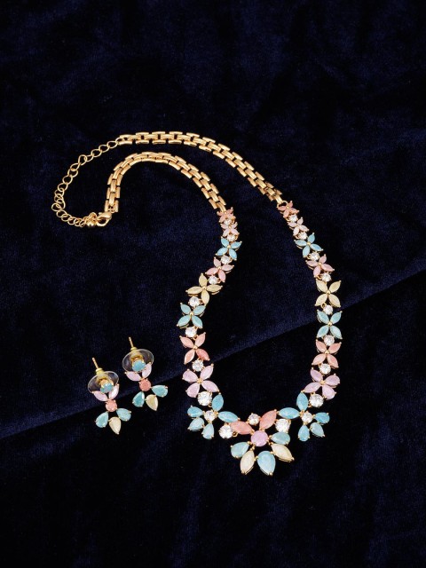

Tistabene Gold-Plated White & Pink Stone-Studded Jewellery Set