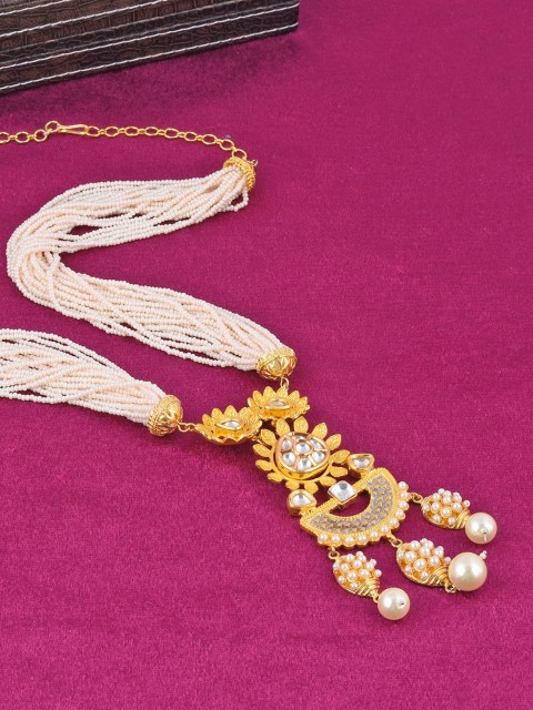 

Tistabene Gold-Toned & Plated Floral Pearls Polki Necklace Set