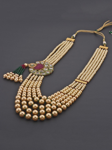 

Tistabene Red & Gold-Plated Pearls Side Pendant Woven Necklace Set
