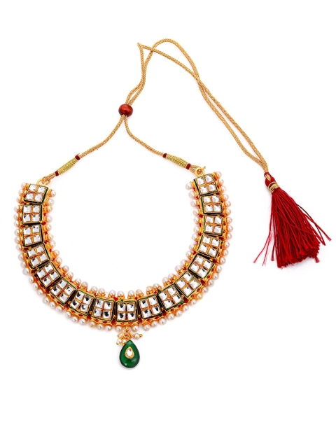 

Tistabene White & Gold-Plated Traditional Kundan Meena Necklace Set